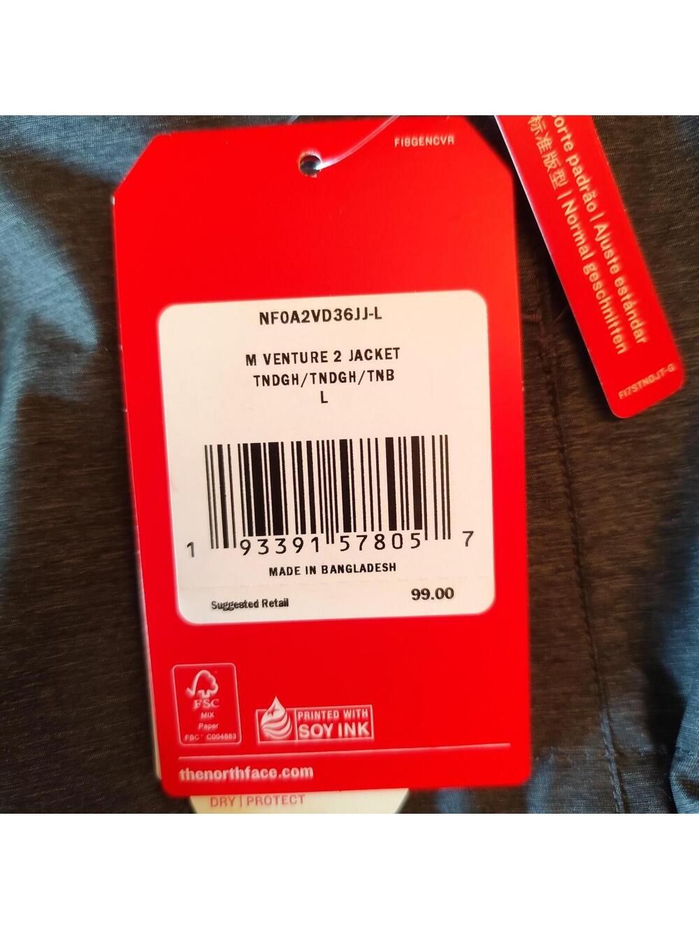 North Face Venture 2 Full Zip Hooded Rain Jacket Dark Heather Grey Size Large - Picture 12 of 12